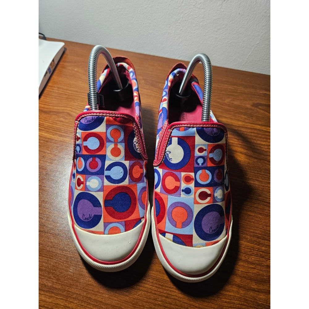Coach Beale Slip On Sneakers Womens 7.5B Red Multi Color Signature C A1217